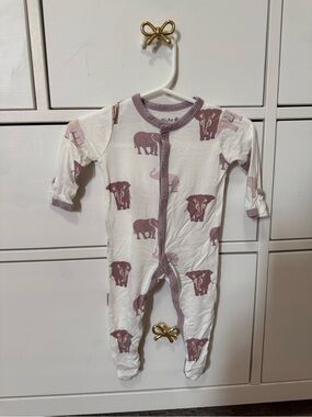 Kyte Baby Mauve Elephant Print Zip One-Piece